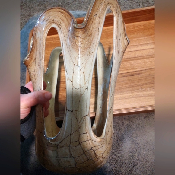 Vintage Makora Krosno open handkerchief unique beautiful blown glass vase decor - Picture 11 of 16